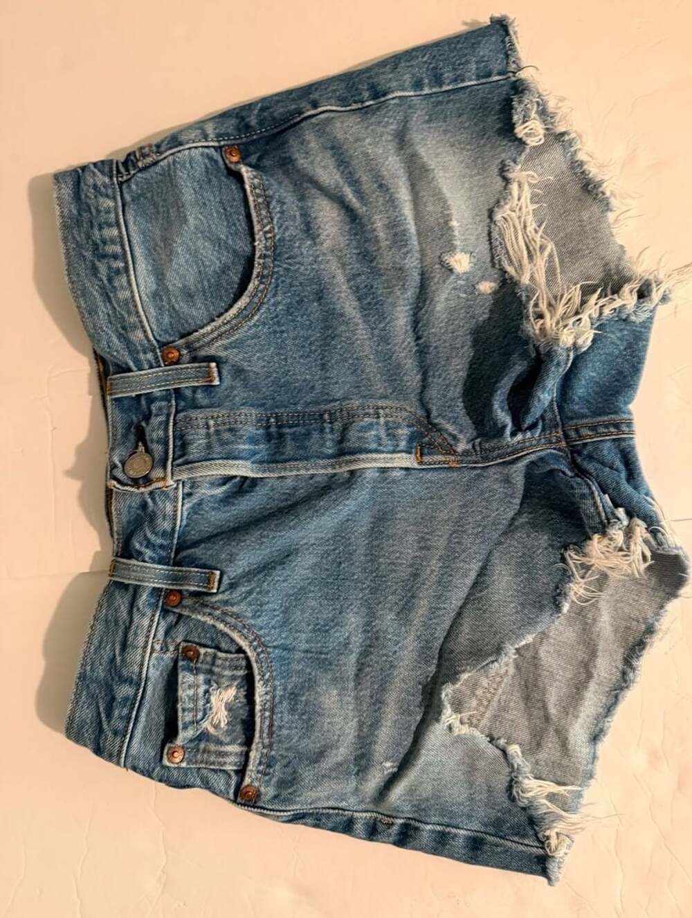 Levi's Premium 501 Original High Rise Distressed Cut Off Denim Shorts